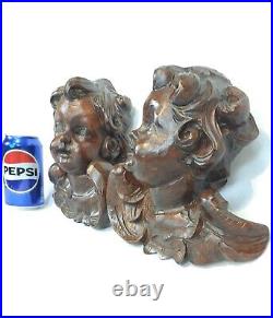 Fine Antique Vintage Wooden Angel Putti Winged Cherub Religious Santos SET of 2