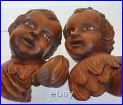 Fine Antique Vintage Wooden Angel Putti Winged Cherub Religious Santos SET of 2