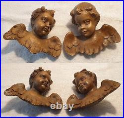 Fine Antique Vintage Wooden Angel Putti Winged Cherub Religious Santos SET of 2