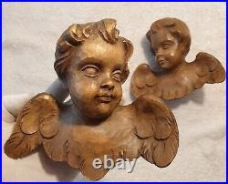 Fine Antique Vintage Wooden Angel Putti Winged Cherub Religious Santos SET of 2