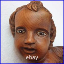 Fine Antique Vintage Wooden Angel Putti Winged Cherub Religious Santos SET of 2
