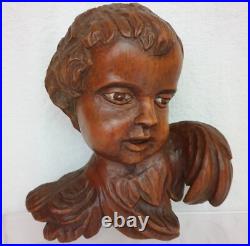 Fine Antique Vintage Wooden Angel Putti Winged Cherub Religious Santos SET of 2