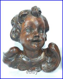 Fine Antique Vintage Wooden Angel Putti Winged Cherub Religious Santos SET of 2