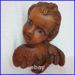 Fine Antique Vintage Wooden Angel Putti Winged Cherub Religious Santos SET of 2