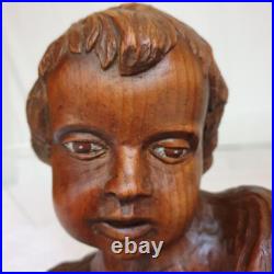 Fine Antique Vintage Wooden Angel Putti Winged Cherub Religious Santos SET of 2