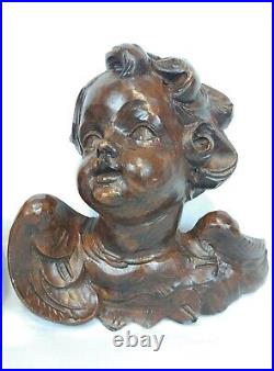 Fine Antique Vintage Wooden Angel Putti Winged Cherub Religious Santos SET of 2