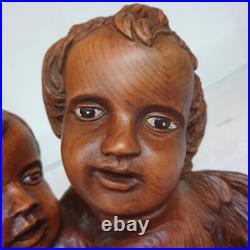 Fine Antique Vintage Wooden Angel Putti Winged Cherub Religious Santos SET of 2