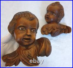 Fine Antique Vintage Wooden Angel Putti Winged Cherub Religious Santos SET of 2