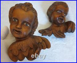 Fine Antique Vintage Wooden Angel Putti Winged Cherub Religious Santos SET of 2