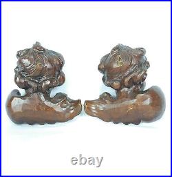 Fine Antique Vintage Wooden Angel Putti Winged Cherub Religious Santos SET of 2