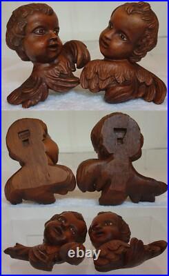 Fine Antique Vintage Wooden Angel Putti Winged Cherub Religious Santos SET of 2