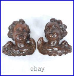 Fine Antique Vintage Wooden Angel Putti Winged Cherub Religious Santos SET of 2 Fine Antique Vintage Wooden Angel Putti Winged Cherub Religious Santos SET of 2