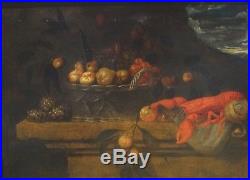 Fine Huge 17th Century German Old Master Still Life Lobster Antique Oil Painting