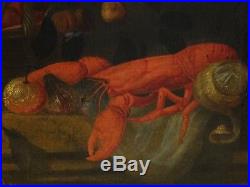 Fine Huge 17th Century German Old Master Still Life Lobster Antique Oil Painting
