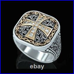 Fine Jewelry 14 Kt Real Solid White Gold Cross Antique Men'S Ring Size 9,10,11