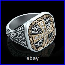 Fine Jewelry 14 Kt Real Solid White Gold Cross Antique Men'S Ring Size 9,10,11