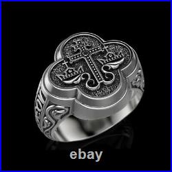 Fine Jewelry 14 Kt Solid White Gold Jesus Cross Antique Men'S Ring Size 9,10,11