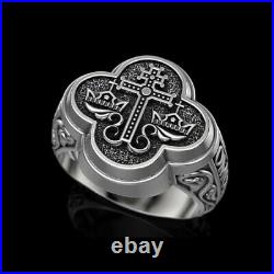 Fine Jewelry 14 Kt Solid White Gold Jesus Cross Antique Men'S Ring Size 9,10,11