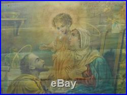 Framed Antique Religious Tapestry Mary Joseph & Jesus