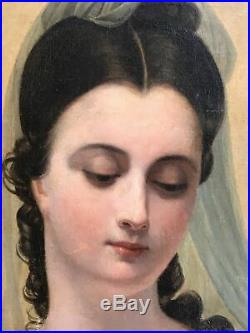 French 1830's Antique Oil Painting of St Cecilia, Patroness of Music