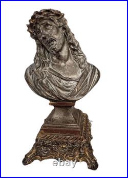 French Antique BUST OF JESUS CHRIST, RELIGIOUS, SPELTER BRONZE. ROMA French Antique BUST OF JESUS CHRIST, RELIGIOUS, SPELTER BRONZE. ROMA