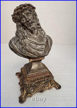 French Antique BUST OF JESUS CHRIST, RELIGIOUS, SPELTER BRONZE. ROMA French Antique BUST OF JESUS CHRIST, RELIGIOUS, SPELTER BRONZE. ROMA