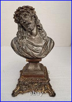 French Antique BUST OF JESUS CHRIST, RELIGIOUS, SPELTER BRONZE. ROMA French Antique BUST OF JESUS CHRIST, RELIGIOUS, SPELTER BRONZE. ROMA