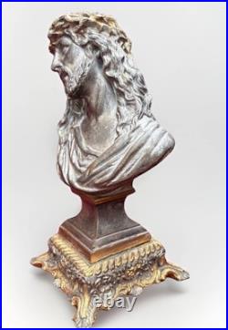 French Antique BUST OF JESUS CHRIST, RELIGIOUS, SPELTER BRONZE. ROMA French Antique BUST OF JESUS CHRIST, RELIGIOUS, SPELTER BRONZE. ROMA