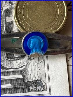 French Antique Blue Medallions & Pins Set, Religious, Damaged, Collectible