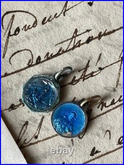 French Antique Blue Medallions & Pins Set, Religious, Damaged, Collectible