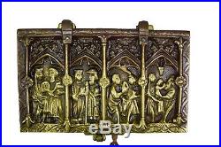 French Antique Bronze Religious Gothic Medieval Jewelry Trinket Casket Box