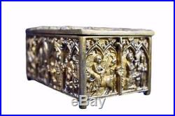 French Antique Bronze Religious Gothic Style Casket Jewelry Box