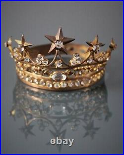 French Antique Gild Brass Bejeweled Religious Crown Tiara Crown Dolls