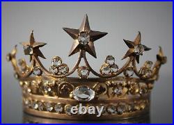 French Antique Gild Brass Bejeweled Religious Crown Tiara Crown Dolls