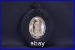 French Antique Mary Meerschaum Wall Black Frame Vintage Religious Sculpture
