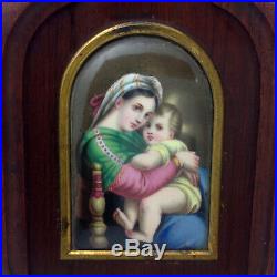 French Antique Miniature Reverse Glass Painting, Raphael's Madonna and Child