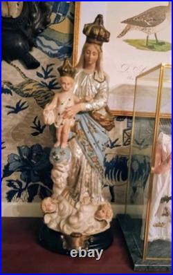 French Antique Our Lady of Victories Statue Religious Figure Jesus Mary