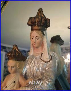 French Antique Our Lady of Victories Statue Religious Figure Jesus Mary