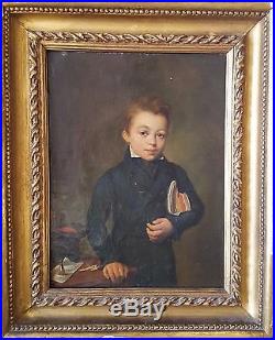 French Antique Painting Étienne Bouchardy (1797-1849) Portrait of Boy