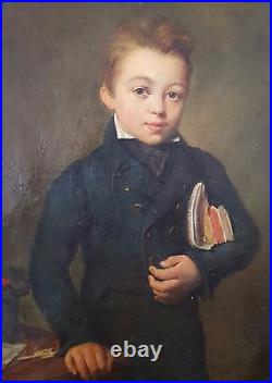 French Antique Painting Étienne Bouchardy (1797-1849) Portrait of Boy