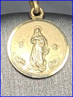 French Antique Pre 1920 Religious 14k Virgin Mary Cherubs Medal Pendant