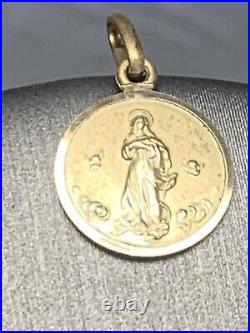 French Antique Pre 1920 Religious 14k Virgin Mary Cherubs Medal Pendant