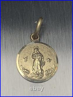 French Antique Pre 1920 Religious 14k Virgin Mary Cherubs Medal Pendant