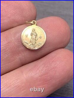 French Antique Pre 1920 Religious 14k Virgin Mary Cherubs Medal Pendant