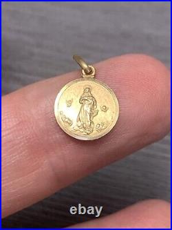 French Antique Pre 1920 Religious 14k Virgin Mary Cherubs Medal Pendant