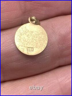 French Antique Pre 1920 Religious 14k Virgin Mary Cherubs Medal Pendant