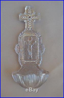 French Antique Religious Crystal Glass Holy Water Font 19th