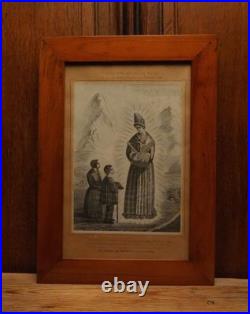 French Antique Religious Framed Lithograph Appearance of Our lady of the Salette