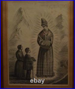 French Antique Religious Framed Lithograph Appearance of Our lady of the Salette