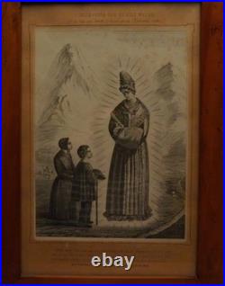 French Antique Religious Framed Lithograph Appearance of Our lady of the Salette